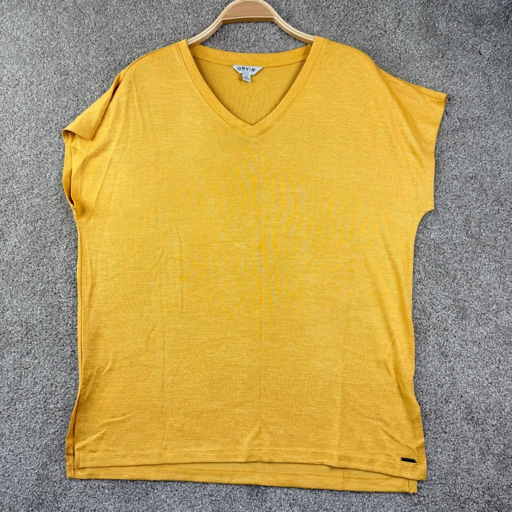 Orvis Size L Mustard Yellow V-Neck Tunic Tee Relaxed Travel Gorpcore